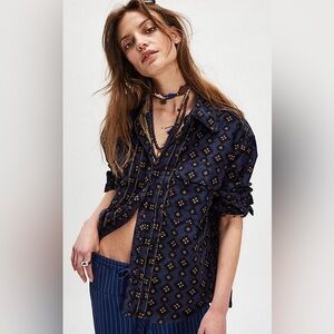 Free People by We The Free Blue Millie Printed Top size L
